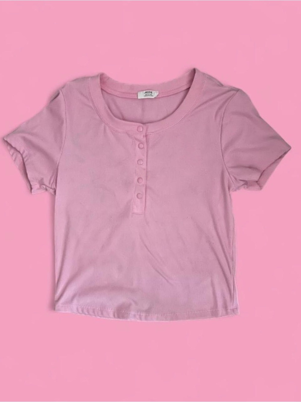 Ardene Pink Ribbed Henley Top